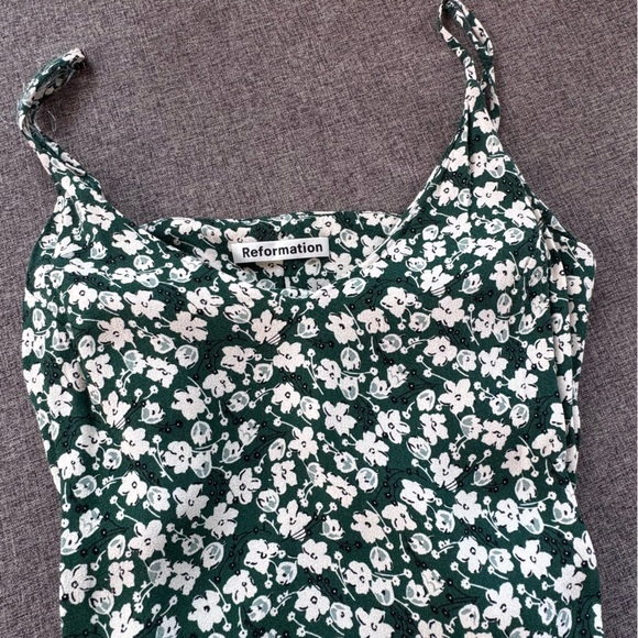 Reformation Marlowe Mini Dress in Green Floral Print - Picture 3 of 7